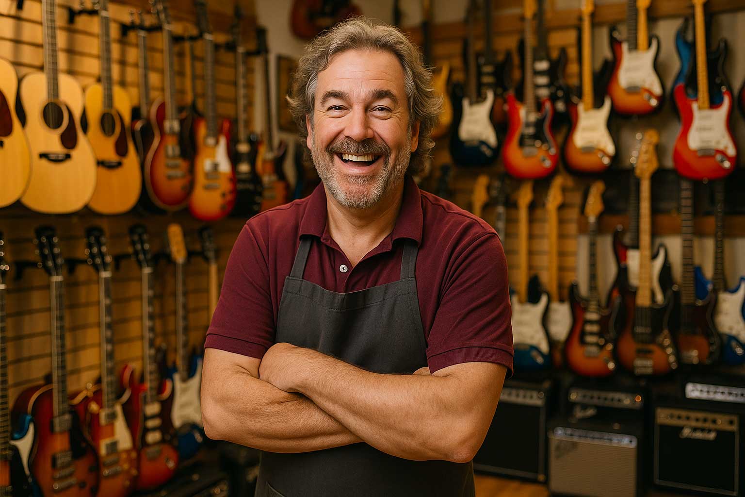 Small business owner in guitar shop
